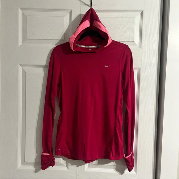 NIKE RUNNING Women's Fuchsia Pink Hooded Pullover Activewear Top 634812-661 Sz M - Picture 1 of 3